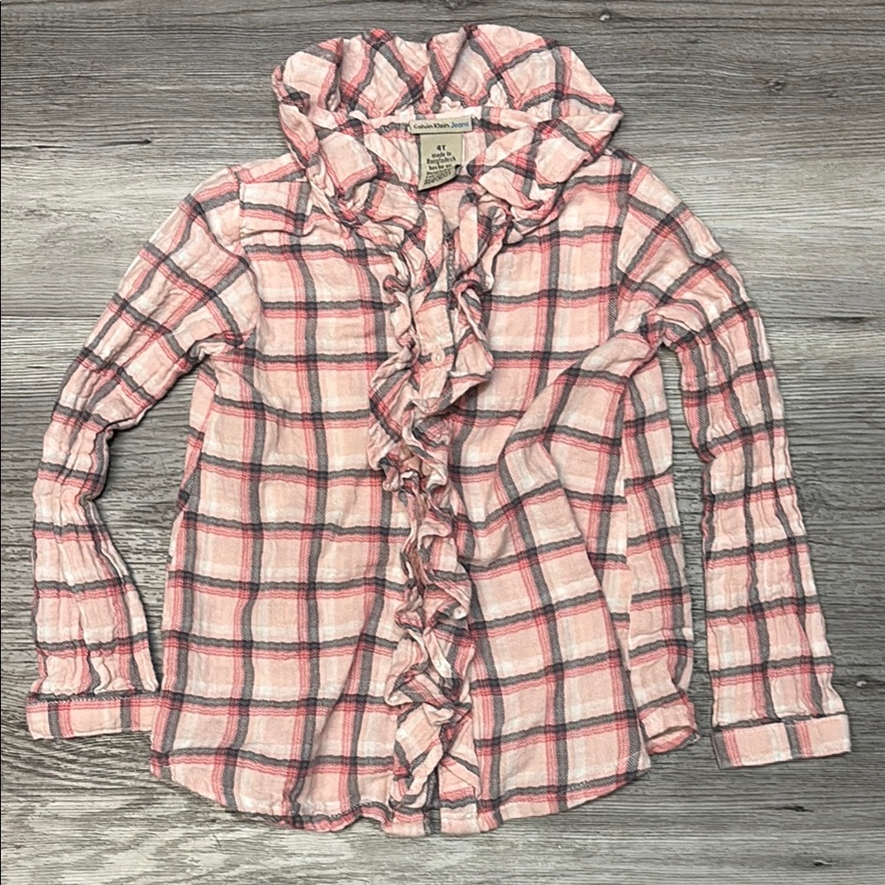 Pink and White Plaid Ruffle Blouse 5/$20